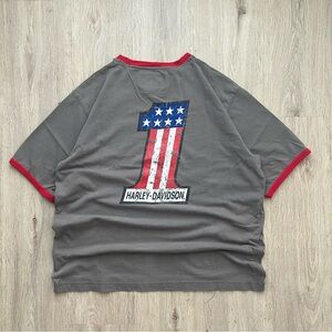 Vintage Harley-Davidson Embroidered Ringer Tee Men’s Large Patriotic Biker #1